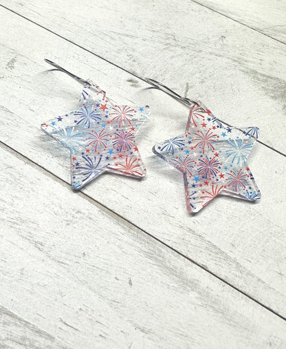 Firework Star Acrylic Dangle Earrings | 4th of July Earrings