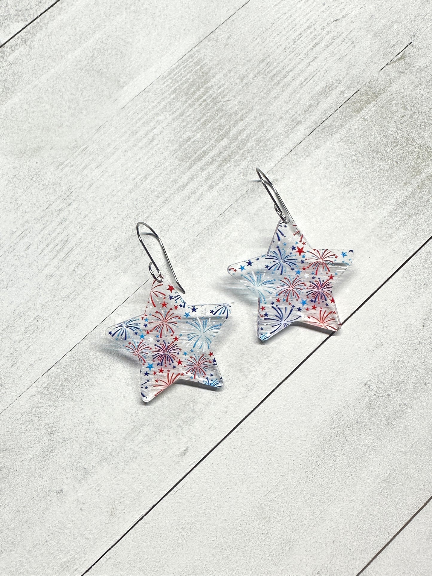 Firework Star Acrylic Dangle Earrings | 4th of July Earrings