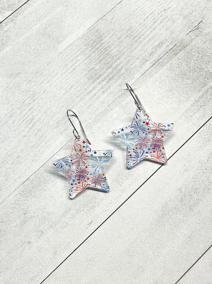 Firework Star Acrylic Dangle Earrings | 4th of July Earrings