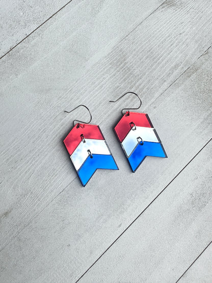 4th of July Chevron Mirror Acrylic Dangle Earrings | 4th of July Earrings