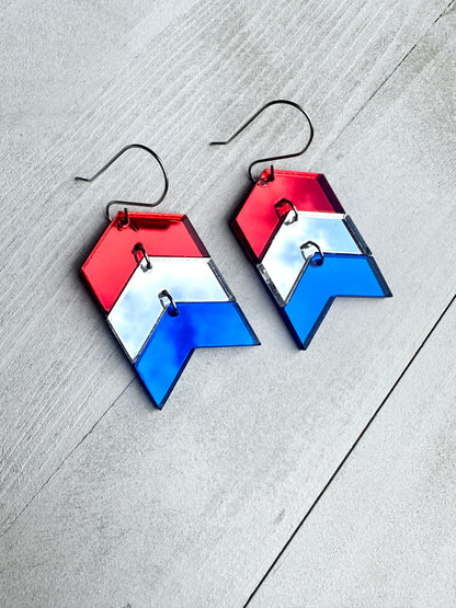 4th of July Chevron Mirror Acrylic Dangle Earrings | 4th of July Earrings
