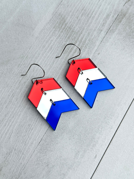 4th of July Chevron Mirror Acrylic Dangle Earrings | 4th of July Earrings