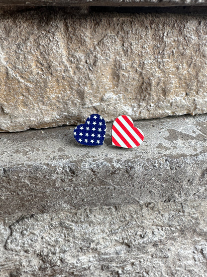 Stars & Stripes Heart Studs | 4th of July Earrings