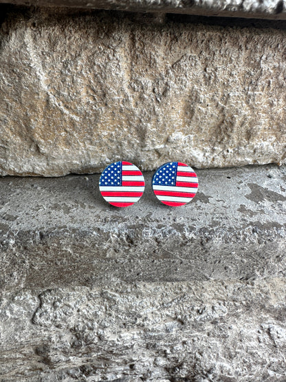 USA Flag Acrylic Round Stud | 4th of July Earrings