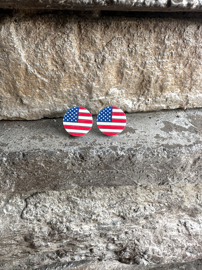 USA Flag Acrylic Round Stud | 4th of July Earrings