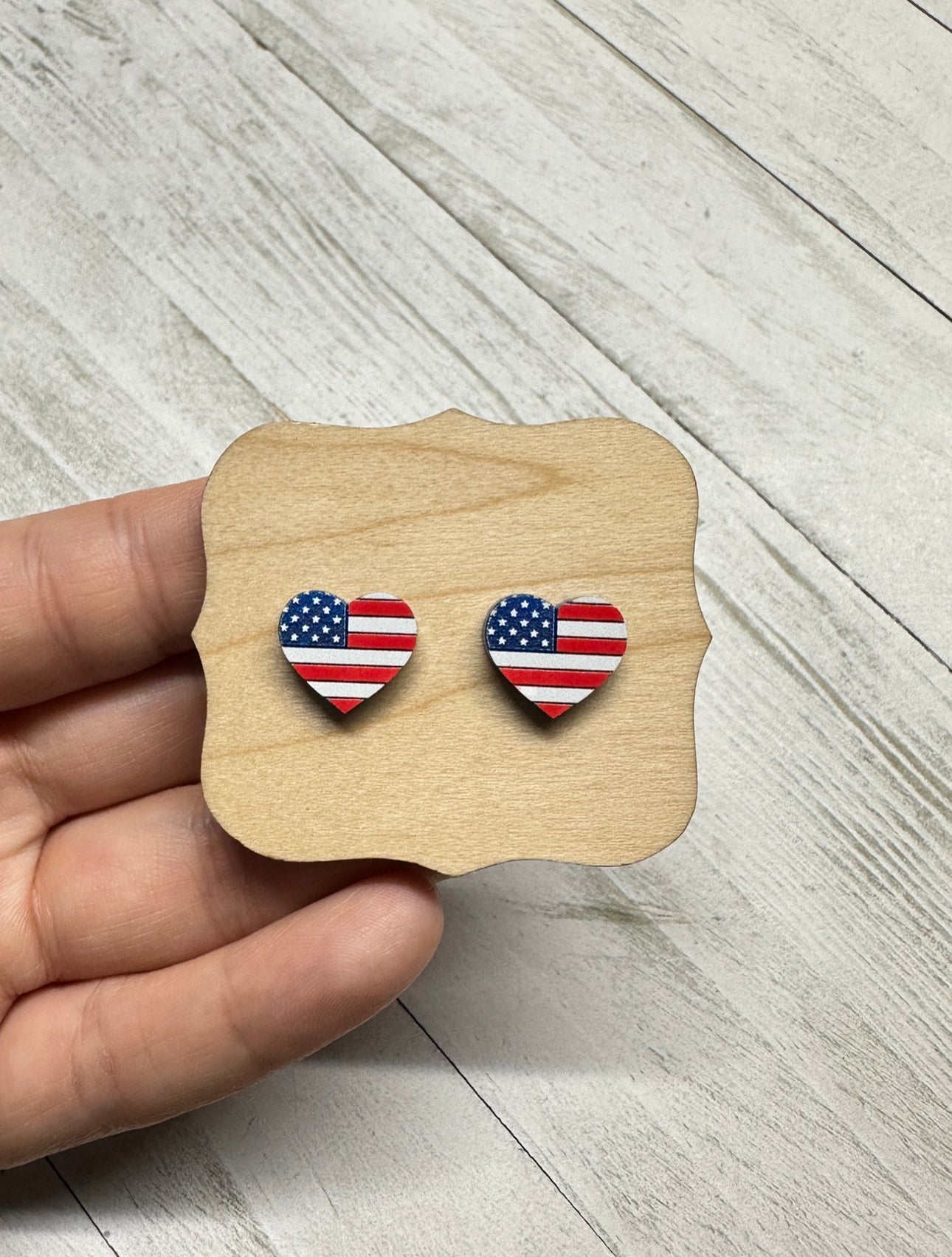 USA Flag Acrylic Heart Stud | 4th of July Earrings
