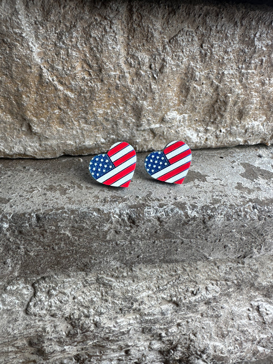 USA Flag Acrylic Heart Stud | 4th of July Earrings