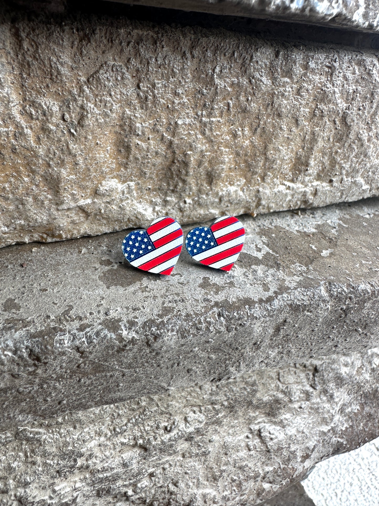 USA Flag Acrylic Heart Stud | 4th of July Earrings