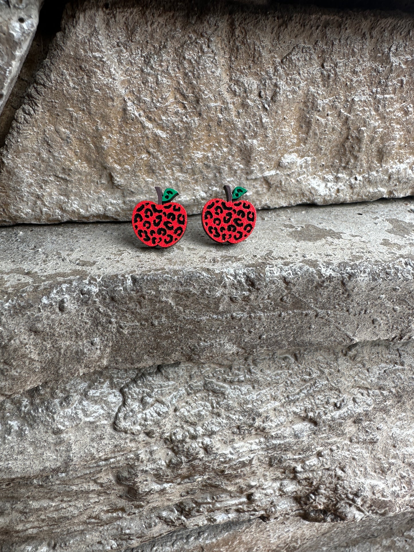 Red Leopard Apple Earrings