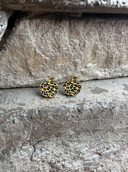 Leopard Apple Maple Earrings, Teacher Earrings