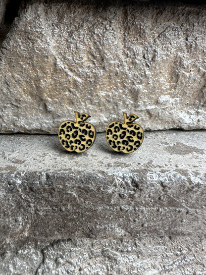 Leopard Apple Maple Earrings, Teacher Earrings