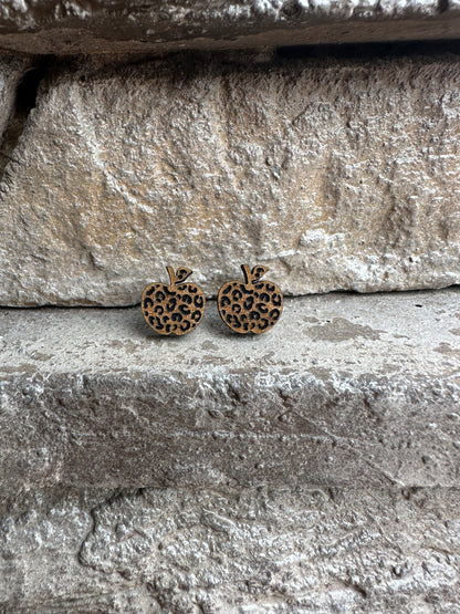 Leopard Apple Walnut Earrings, Teacher Earrings