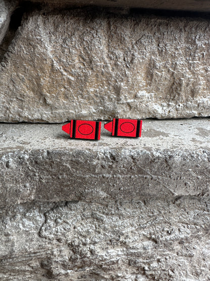 Red Crayon Wood Earrings