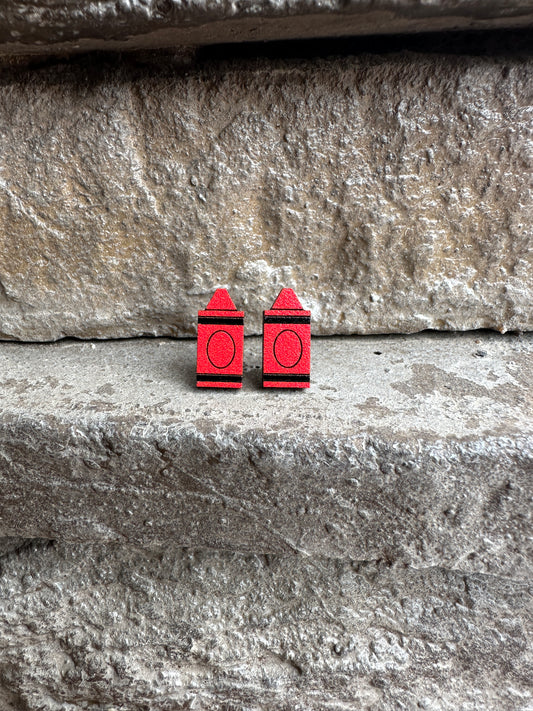 Red Crayon Wood Earrings