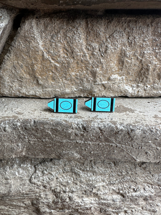 Light Blue Crayon Wood Earrings