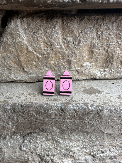 Pink Crayon Wood Earrings
