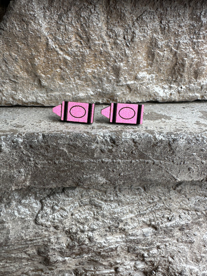 Pink Crayon Wood Earrings