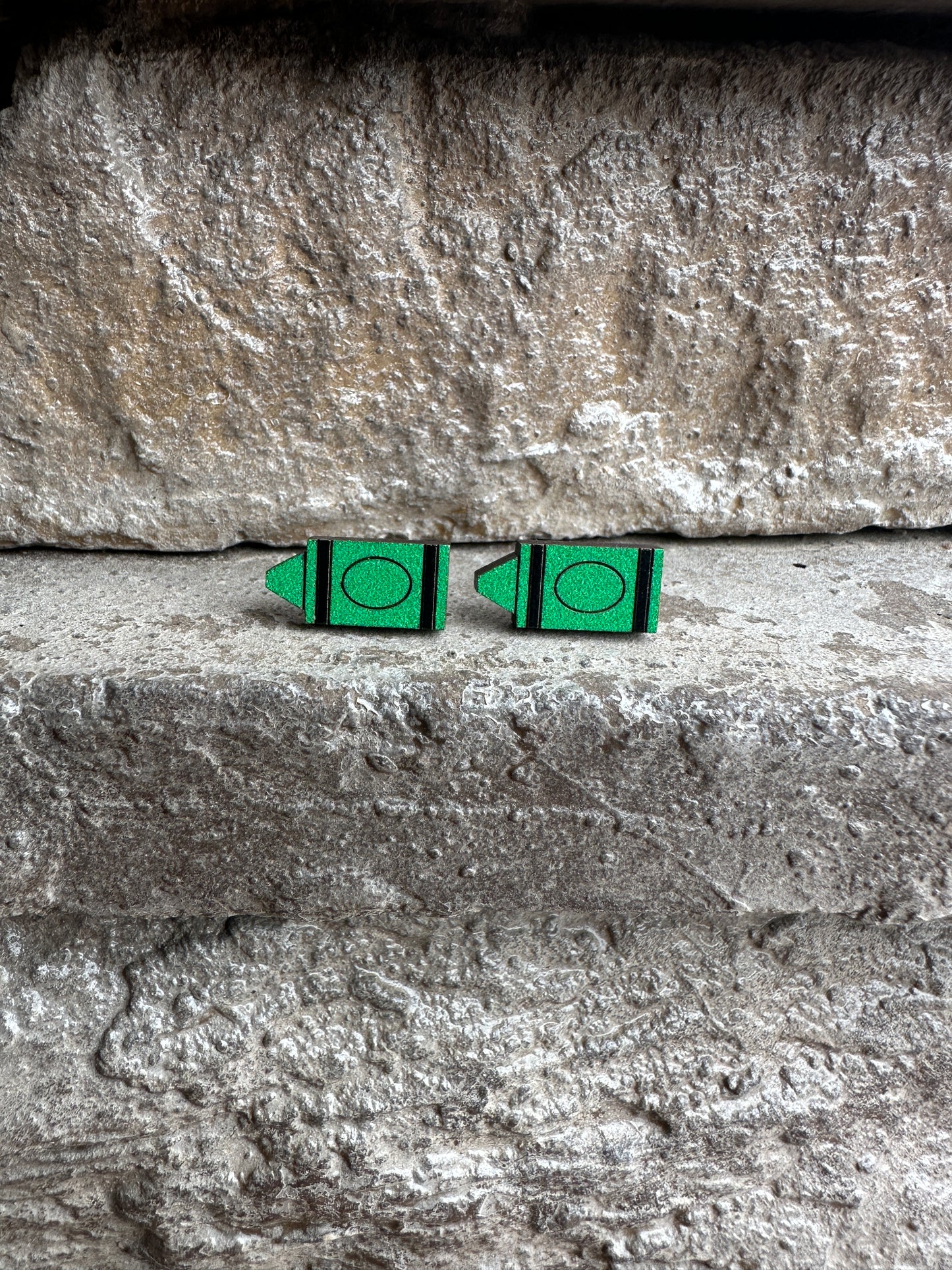 Green Crayon Wood Earrings