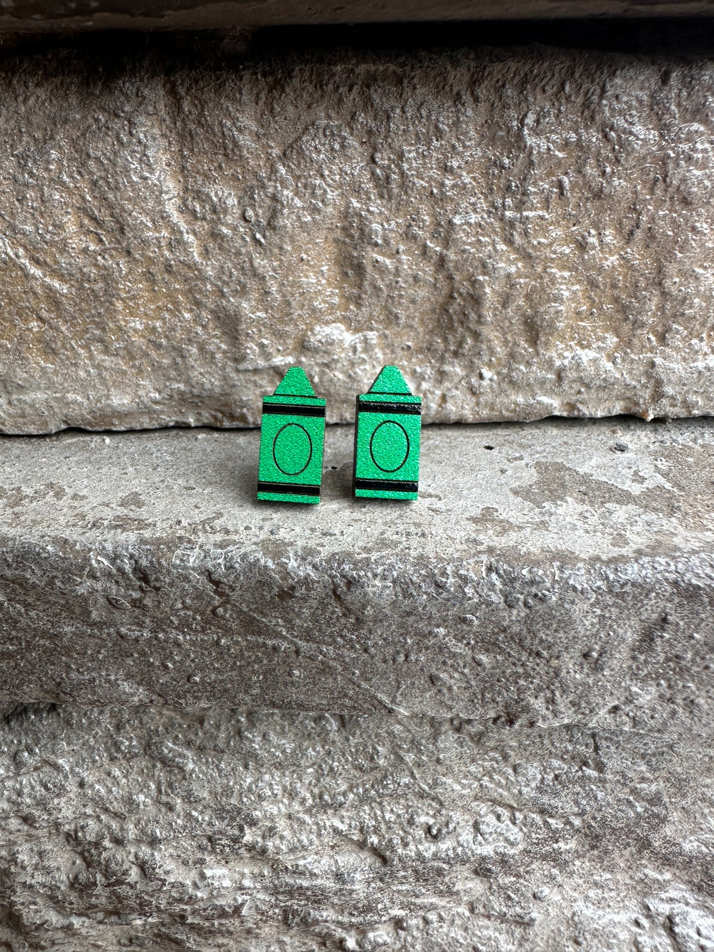 Green Crayon Wood Earrings