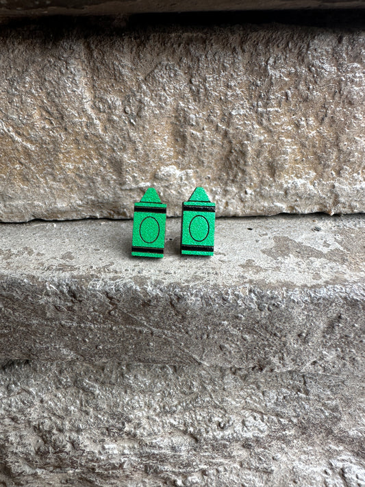 Green Crayon Wood Earrings