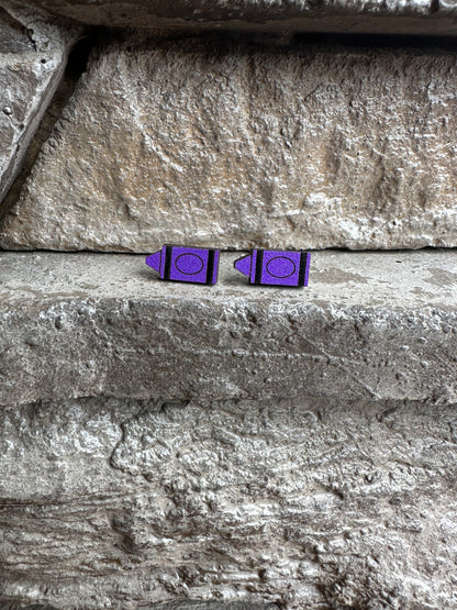 Purple Crayon Wood Earrings