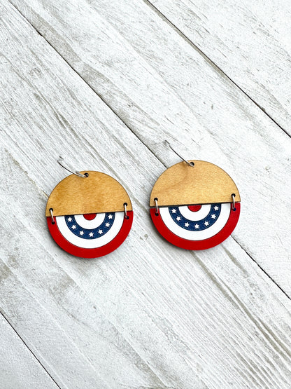 4th of July Bunting Maple & Acrylic Dangle Earrings