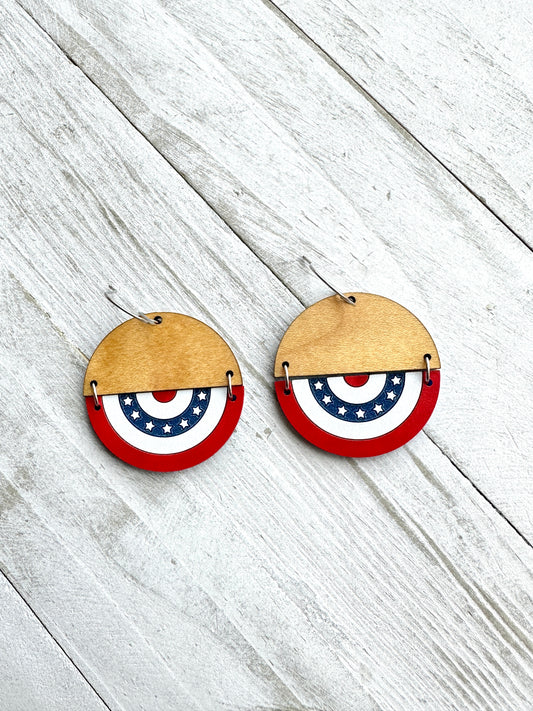 4th of July Bunting Maple & Acrylic Dangle Earrings