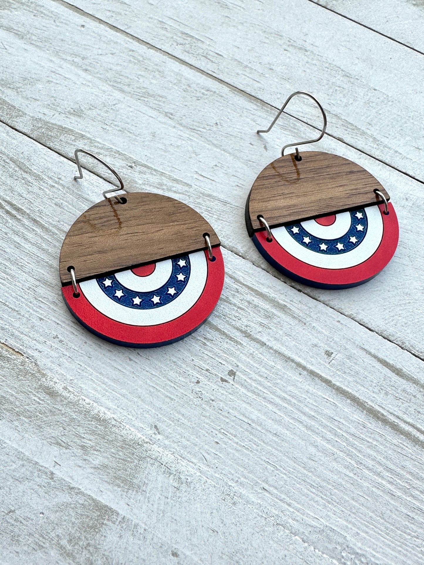 4th of July Bunting Walnut & Acrylic Dangle Earrings