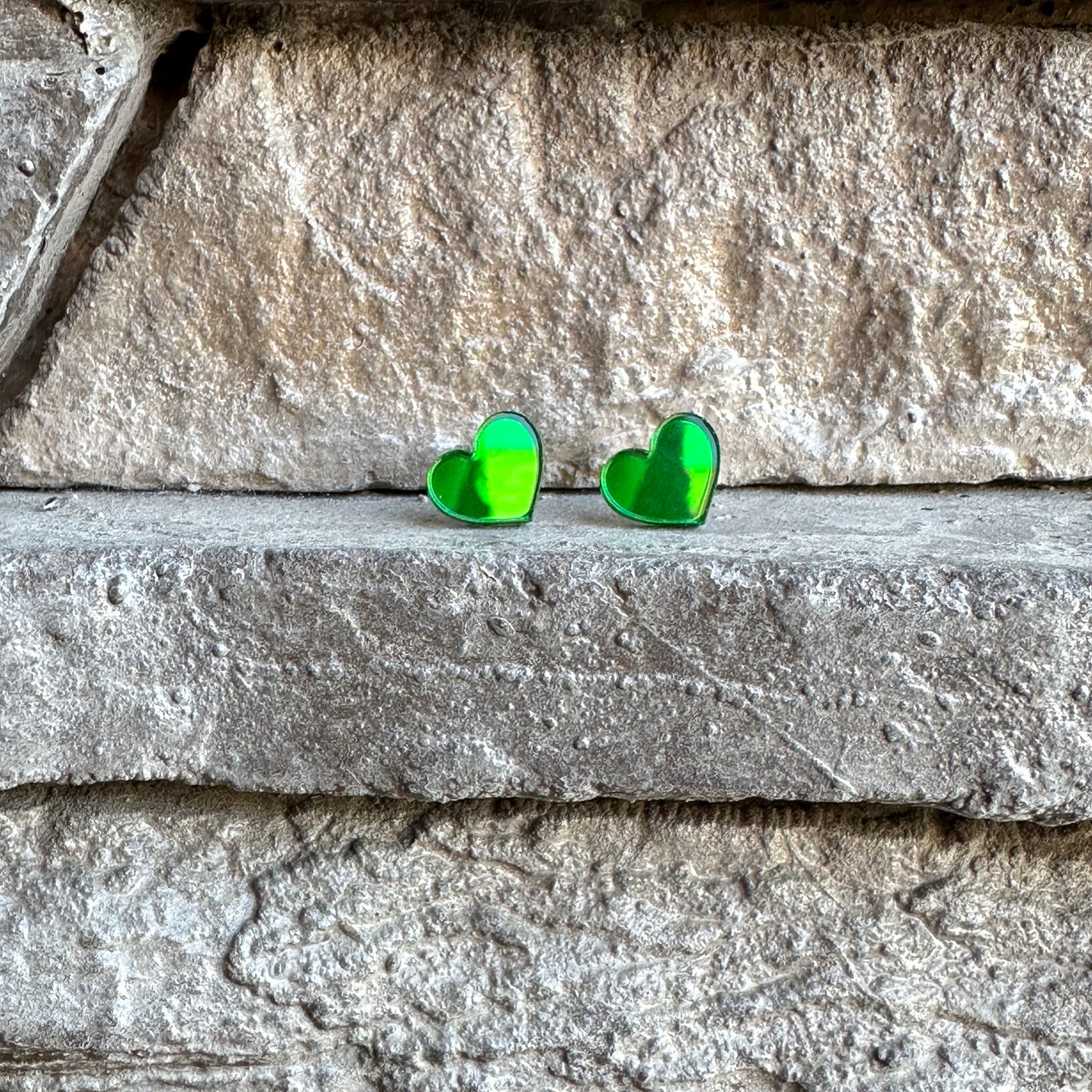 Green Mirror Acrylic Heart Earrings | St. Patrick's Day Earrings