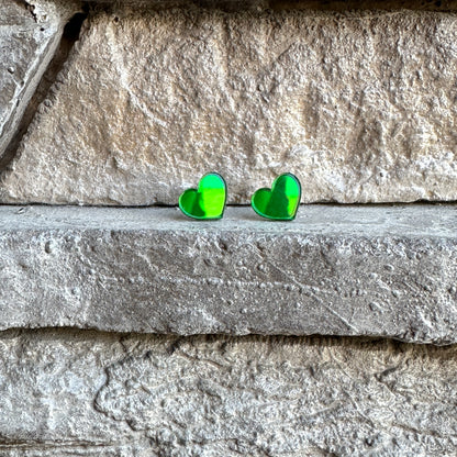 Green Mirror Acrylic Heart Earrings | St. Patrick's Day Earrings