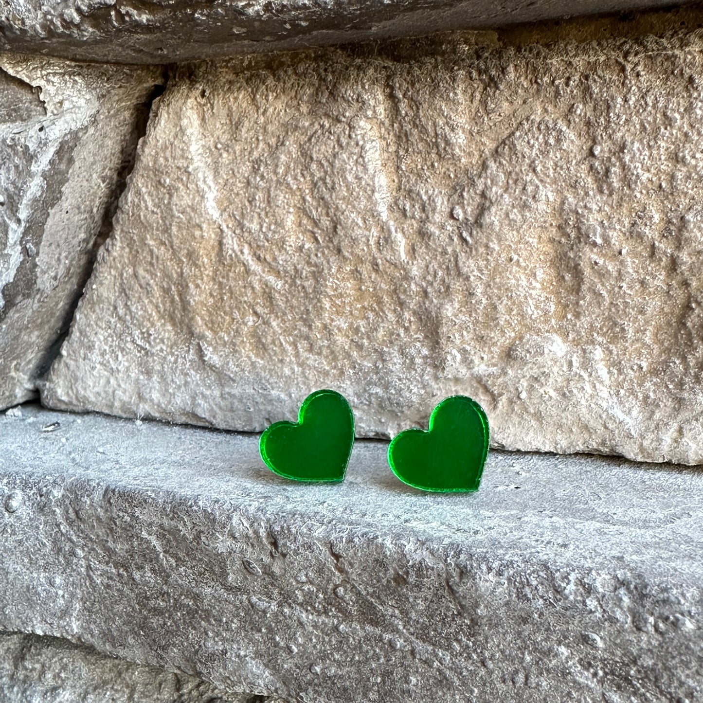 Green Mirror Acrylic Heart Earrings | St. Patrick's Day Earrings
