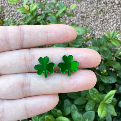 Green Mirror Acrylic Shamrock Earrings | St. Patrick's Day Earrings