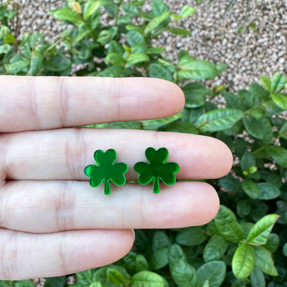 Green Mirror Acrylic Shamrock Earrings | St. Patrick's Day Earrings