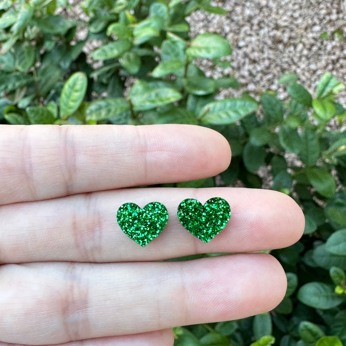 Green Glitter Acrylic Heart Earrings | St. Patrick's Day Earrings