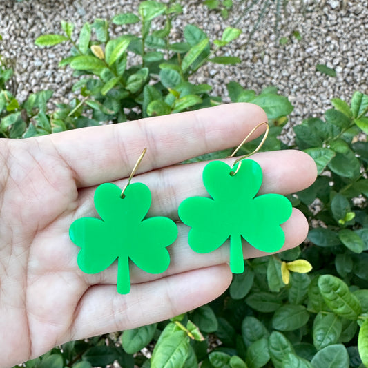 Green Acrylic Shamrock Dangle | St. Patrick’s Day Earrings