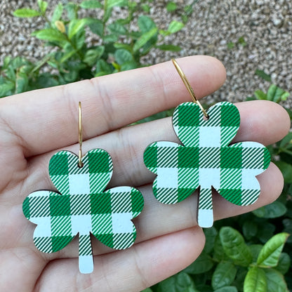 Green Plaid Shamrock Dangle | St. Patrick’s Day Earrings