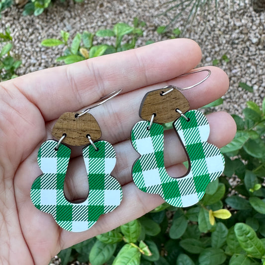 White & Green Plaid Dangle - G | St. Patrick’s Day Earrings