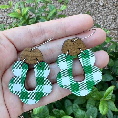 White & Green Plaid Dangle - G | St. Patrick’s Day Earrings