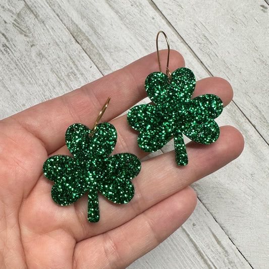 Green Glitter Shamrock Dangle | St. Patrick’s Day Earrings