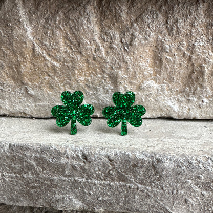 Green Glitter Acrylic Shamrock Earrings | St. Patrick's Day Earrings
