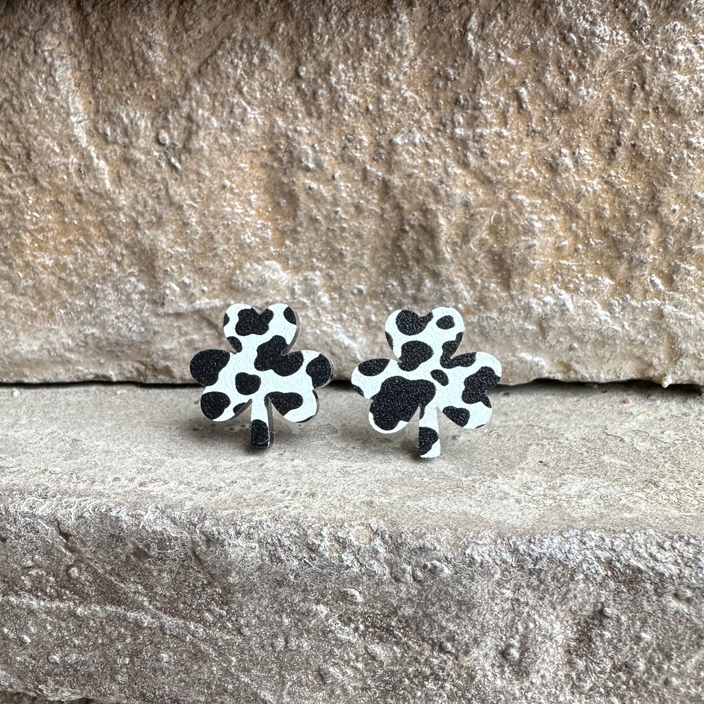 Cow Print Acrylic Shamrock Earrings | St. Patrick's Day Earrings
