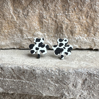 Cow Print Acrylic Shamrock Earrings | St. Patrick's Day Earrings