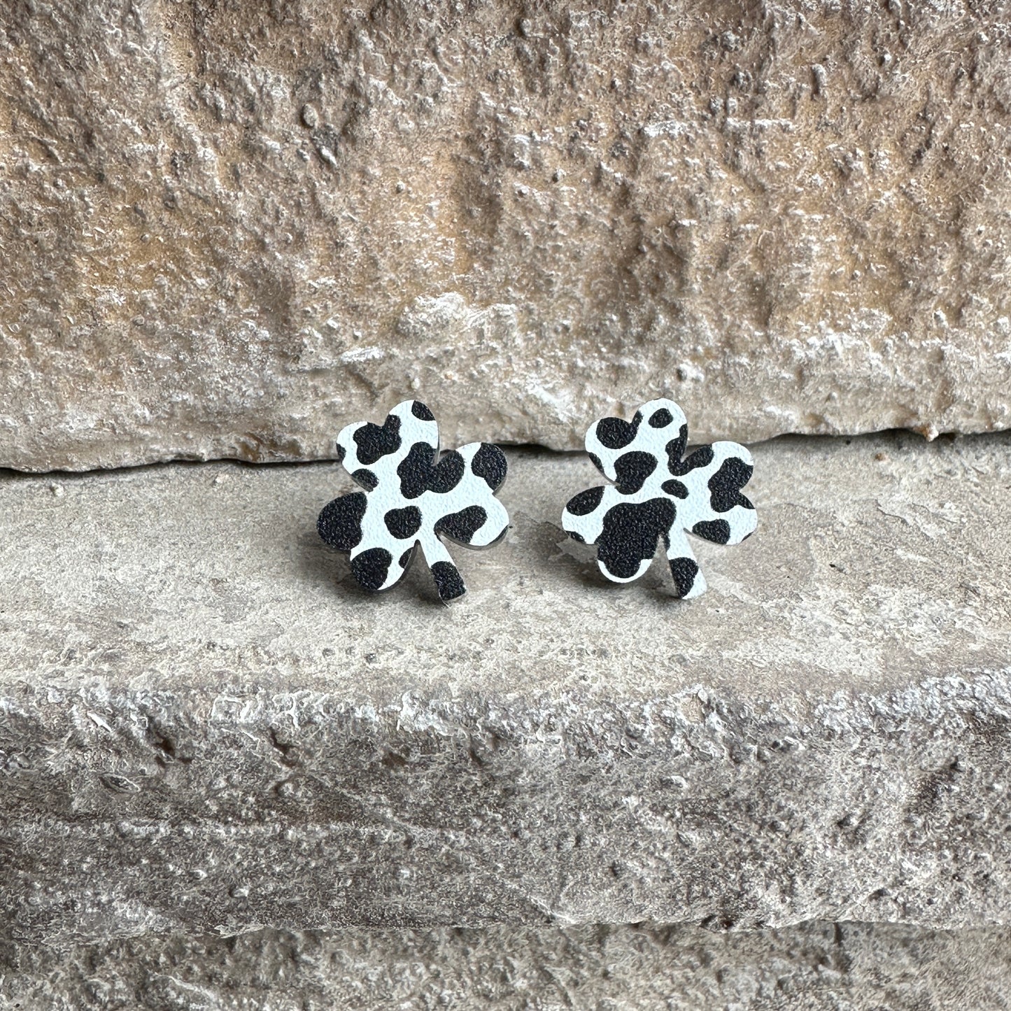 Cow Print Acrylic Shamrock Earrings | St. Patrick's Day Earrings