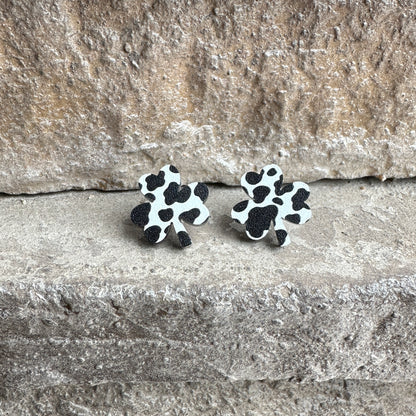 Cow Print Acrylic Shamrock Earrings | St. Patrick's Day Earrings