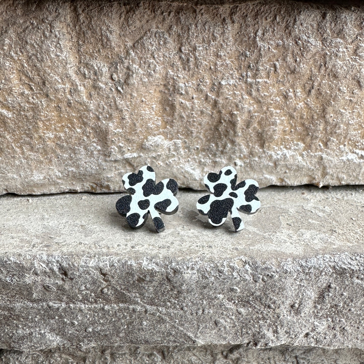Cow Print Acrylic Shamrock Earrings | St. Patrick's Day Earrings