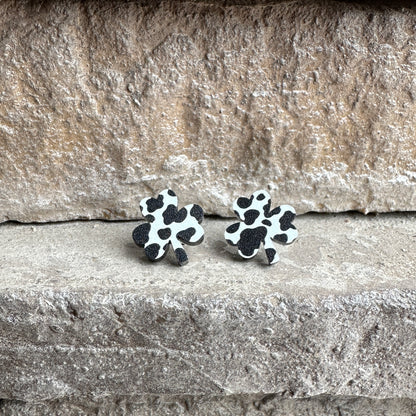 Cow Print Acrylic Shamrock Earrings | St. Patrick's Day Earrings