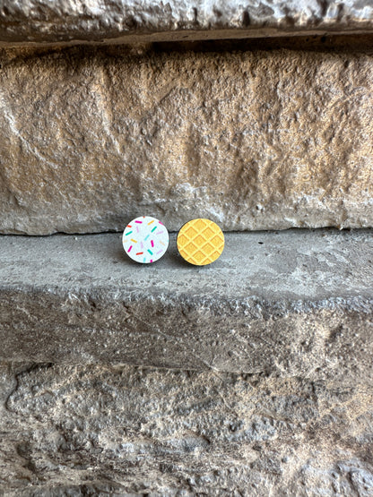 Ice Cream Sprinkles & Waffle Wood Earrings | Summer Earrings