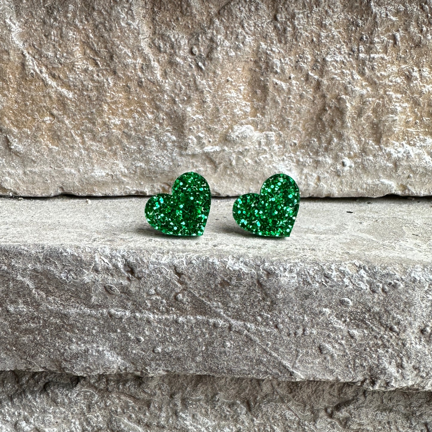 Green Glitter Acrylic Heart Earrings | St. Patrick's Day Earrings