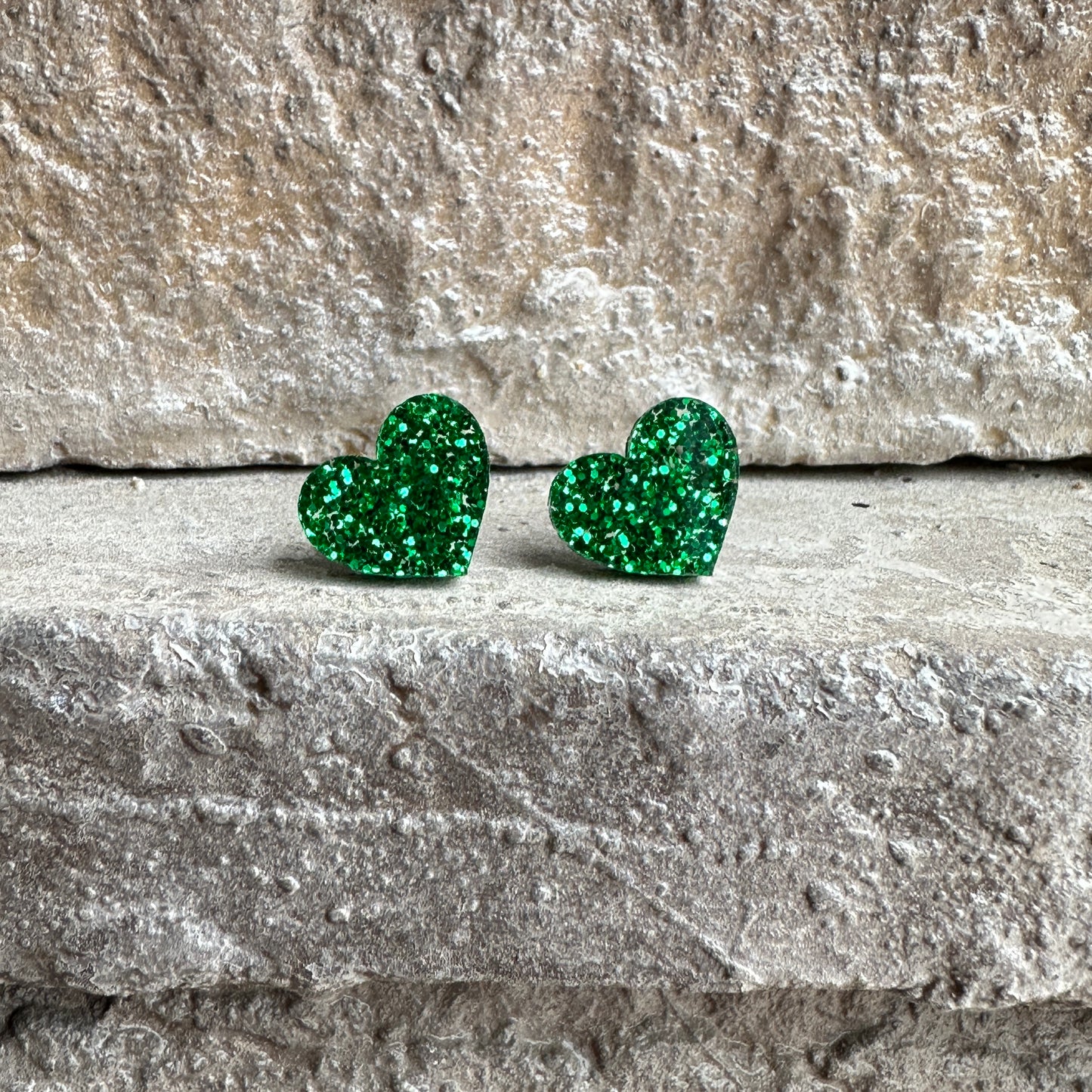 Green Glitter Acrylic Heart Earrings | St. Patrick's Day Earrings