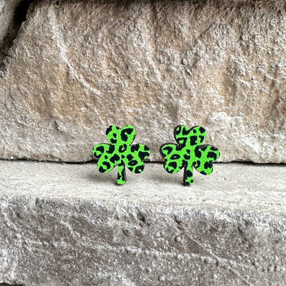 Green Leopard Shamrock Earrings | St. Patrick’s Day Earrings
